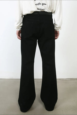 Black bootcut jeans with a flared leg, shown from the back.