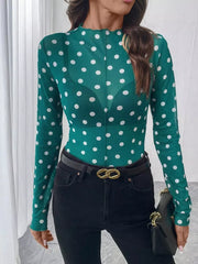 blouse featuring polka-dot in black with 100% polyester Care instructions: Machine wash cold texture