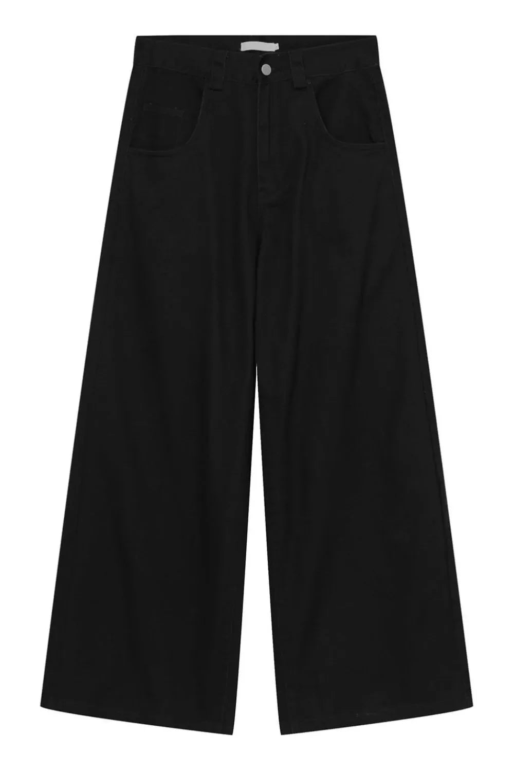 Black wide-leg denim jeans with sculpted volume and a comfortable fit.