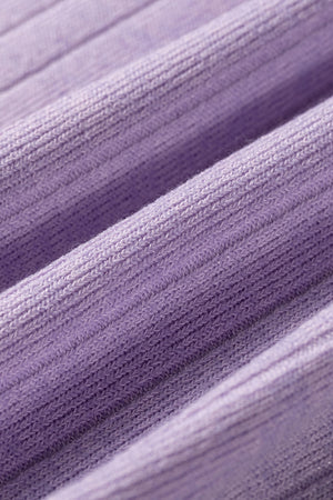 Solid Color Ribbed Long Sleeve T-Shirt in lavender with basic style