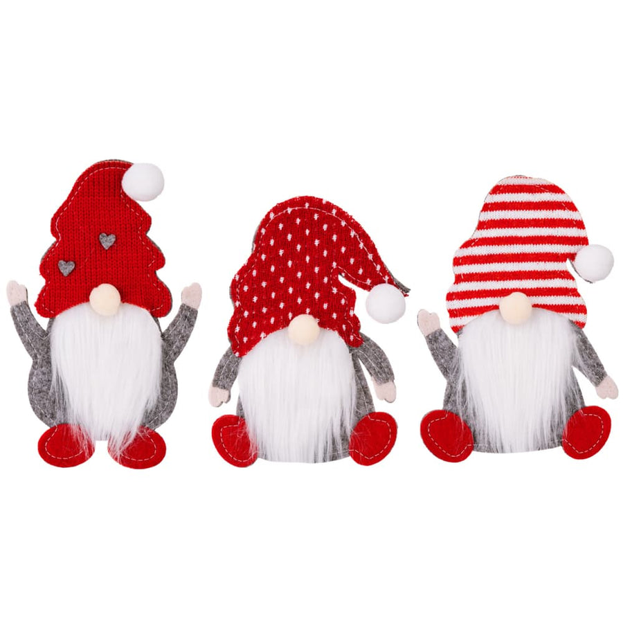 Festive gnome cutlery accoutrements in red with white accents, perfect for holiday table settings.