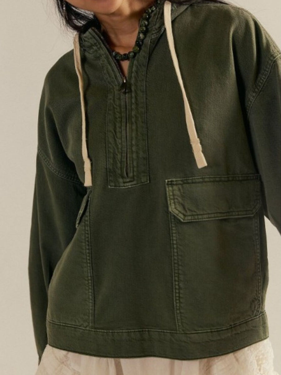 95% cotton,5 % spandex Care instructions: Machine wash cold hoodie in Dark Green with relaxed silhouette