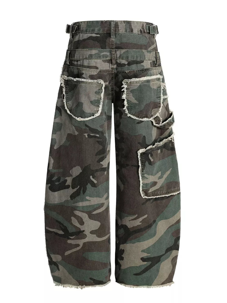 Green Camouflage, Men's Camouflage Wide-leg Sweatpants in Green Camouflage