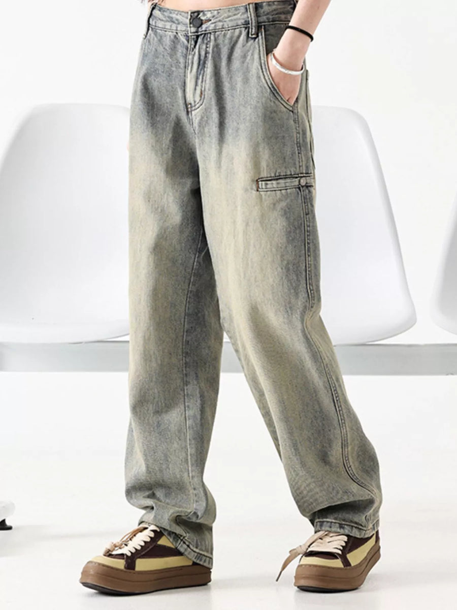 Vintage loose fit denim jeans in Air Force Blue with a faded wash and cargo pocket detail.