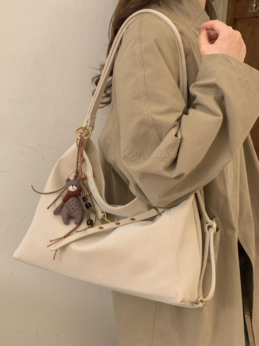 PU Leather Imported Size &amp shoulder bag in ivory with relaxed silhouette