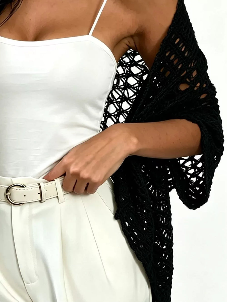 cardigan in ivory with lace and hip-length
