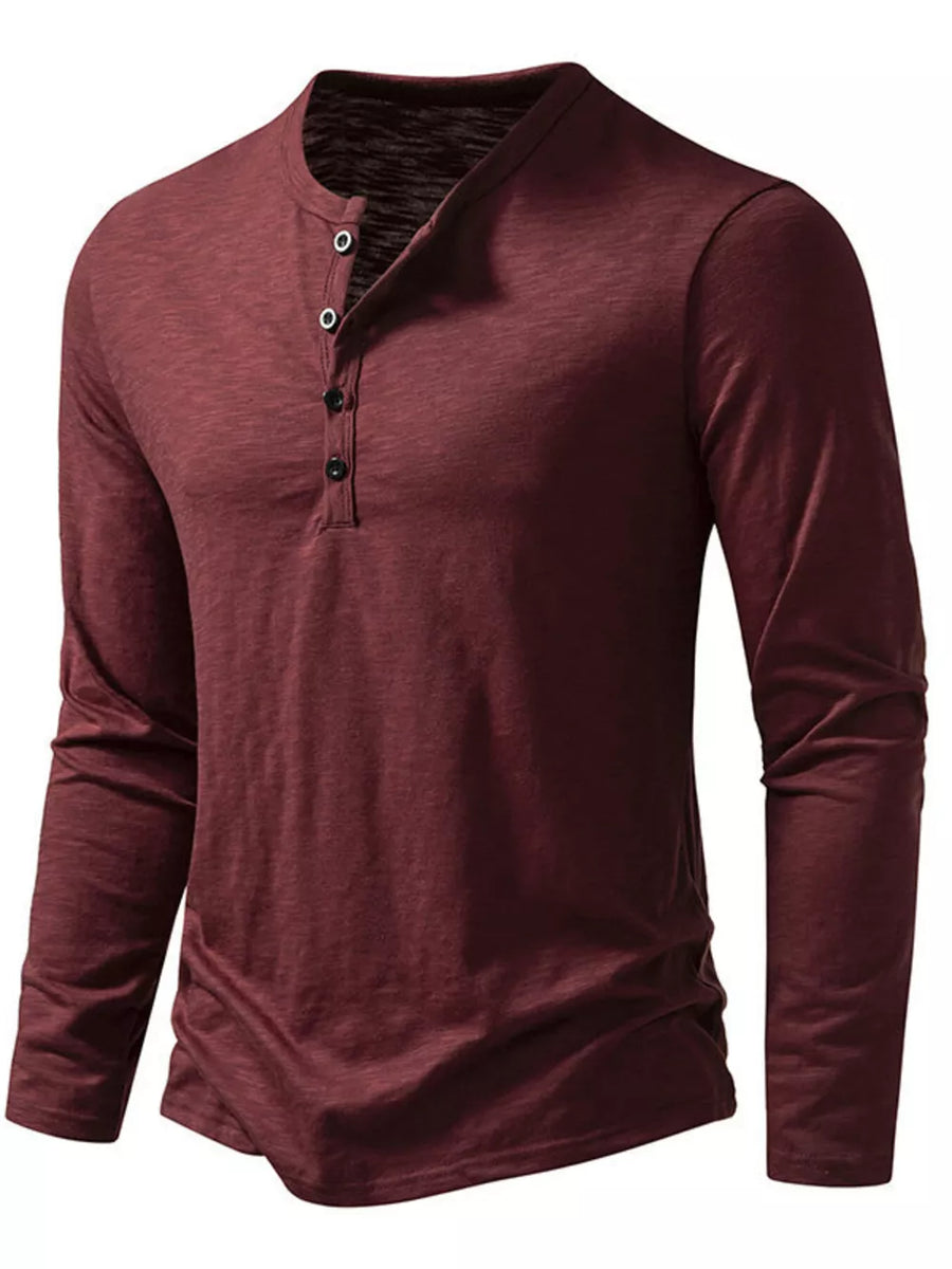 Men's Long Sleeve Henley T-shirt in Black