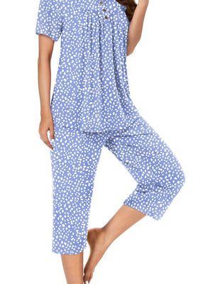 Blue Purple pajama set with cropped and half-button