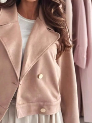 Chic Double-breasted Cropped Jacket in Pastel Blue