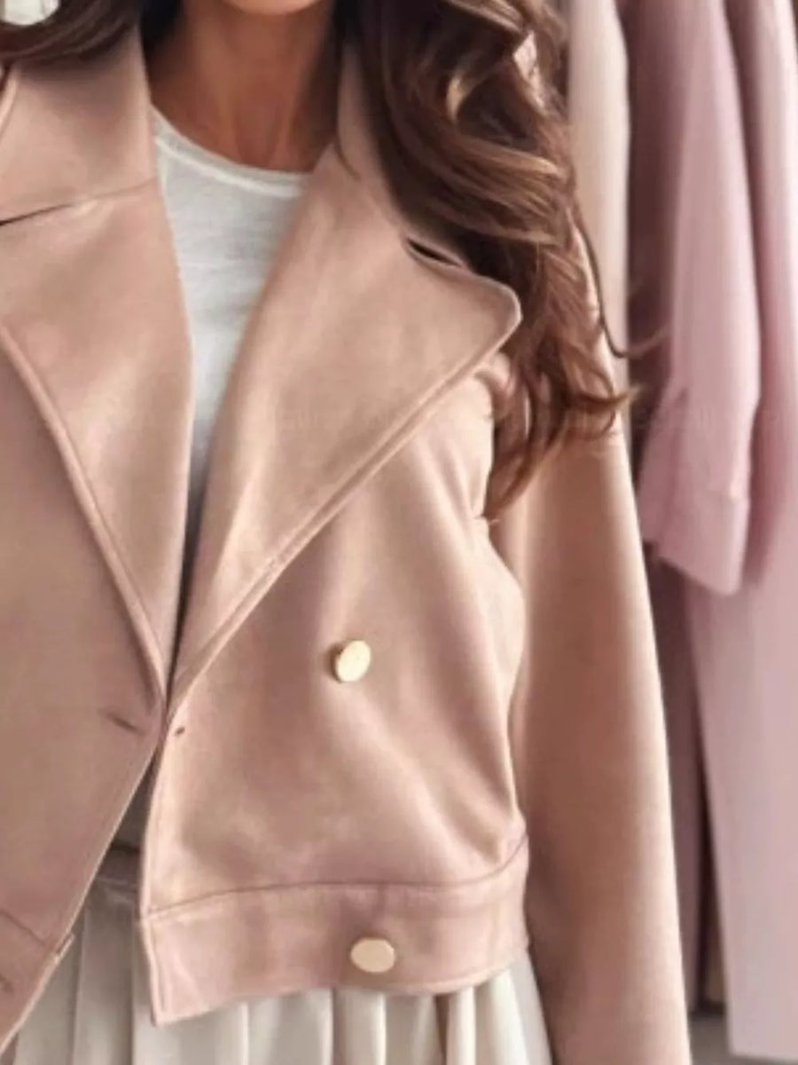 Chic Double-breasted Cropped Jacket in Pastel Blue