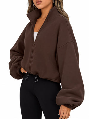 windbreaker in Coffee with collared and long sleeve