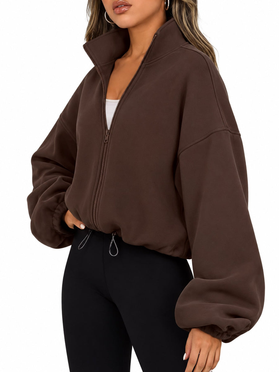 windbreaker in Coffee with collared and long sleeve