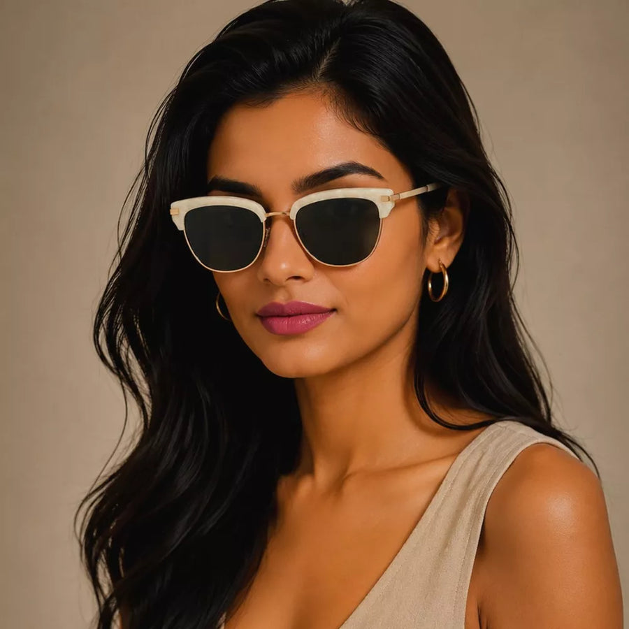 Black with Classic Clubmaster Sunglasses With Gold Accents