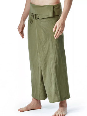 Army Green Men's Loose Fit Sweatpants With Tie Waist