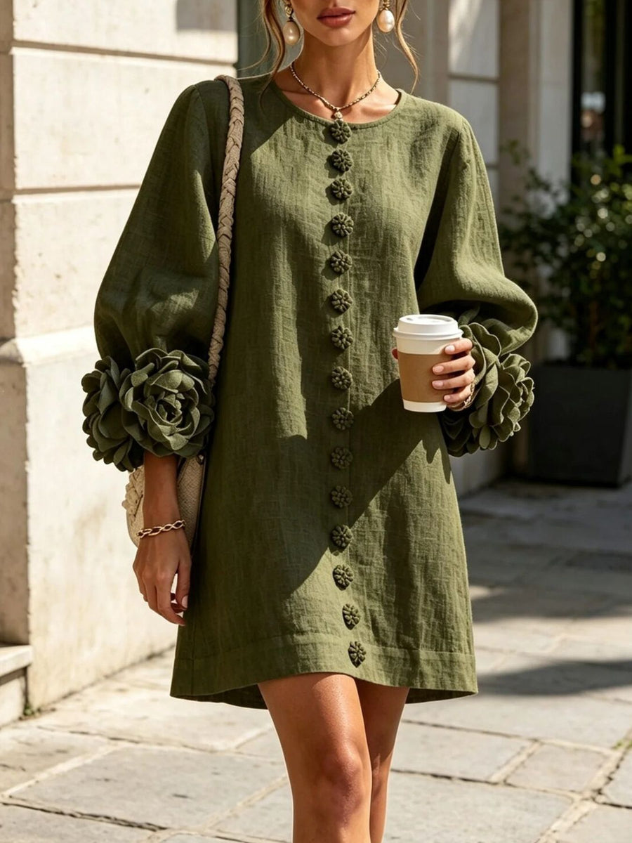 romantic mini dress in 桃色 with round neck