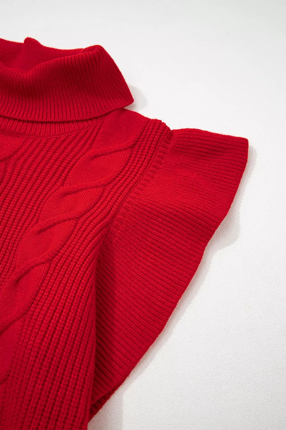 turtleneck sweater in red with cable-knit and hip-length
