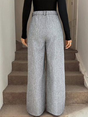 100% polyester Care instructions: Machine wash cold wide-leg pants in light gray with wide-leg silhouette