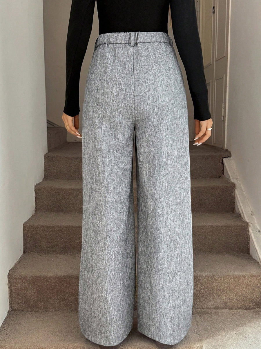 100% polyester Care instructions: Machine wash cold wide-leg pants in light gray with wide-leg silhouette