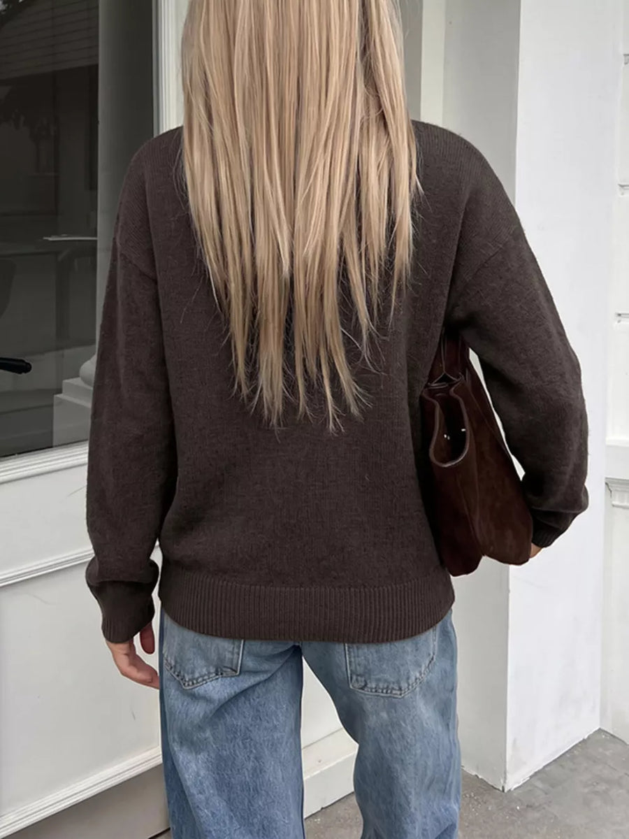 Crew Neck Button-up Cardigan option 5