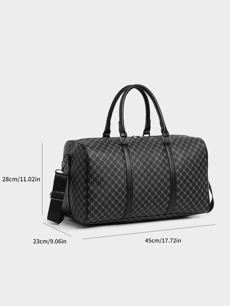 duffel bag featuring geometric in charcoal with PU Leather Imported Size &amp texture