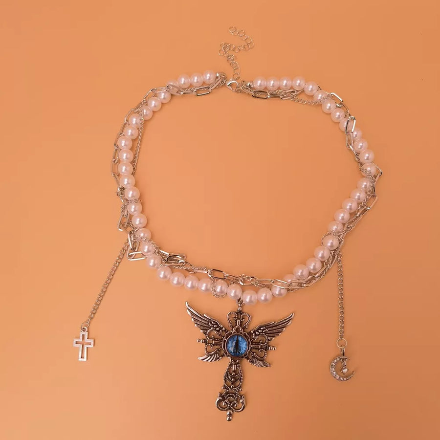 necklace in ivory with double layered and choker