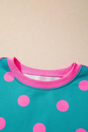 hot pink sweatshirt with pullover and polka-dot