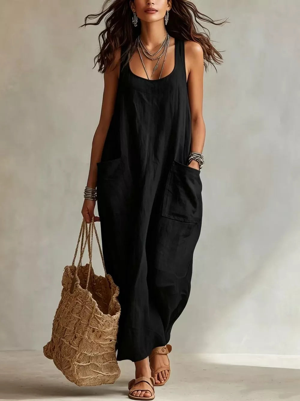 coastal maxi dress in Pink with scoop neck