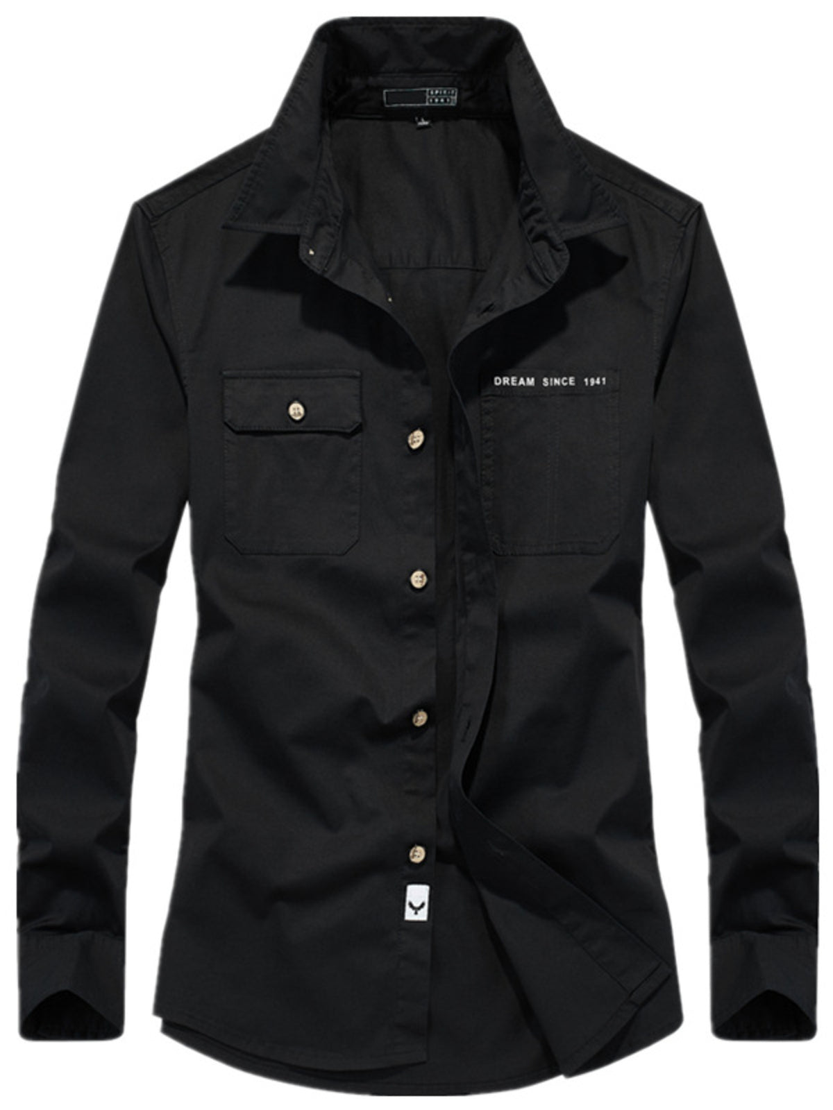 95%cotton,5%spandex Care instructions: Machine wash cold button-up shirt in Black with regular silhouette