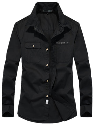 95%cotton,5%spandex Care instructions: Machine wash cold button-up shirt in Black with regular silhouette