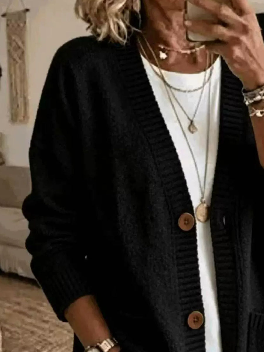 White relaxed cardigan with v-neck
