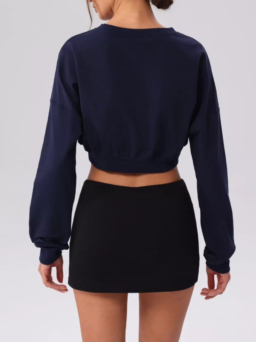 light gray cardigan with cropped and button-front