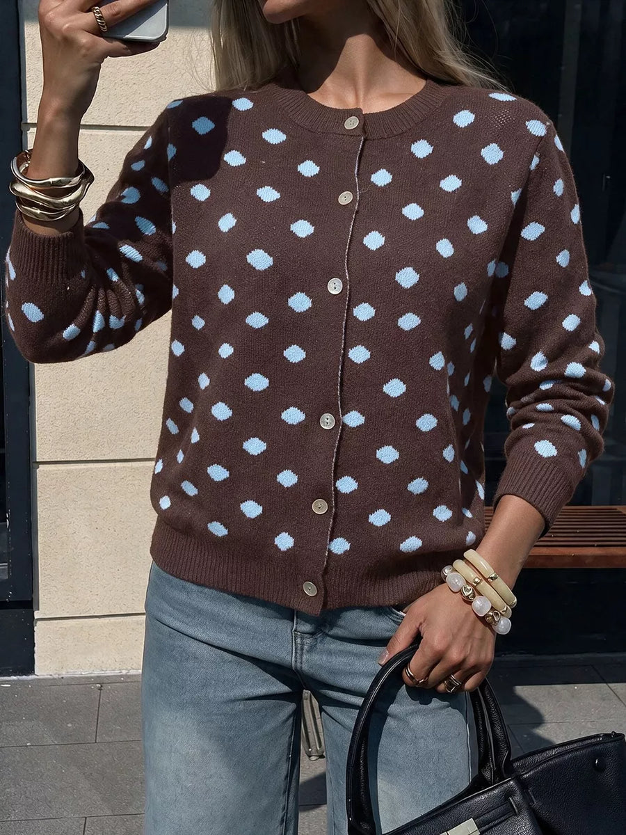 cardigan in Brown with polka dot and buttoned