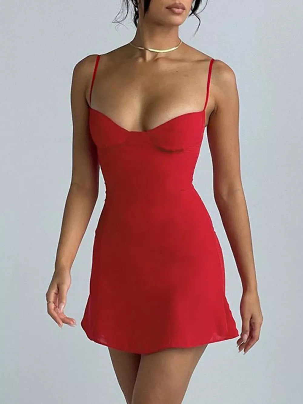 Red Sweetheart Neck Spaghetti Strap Mini Dress