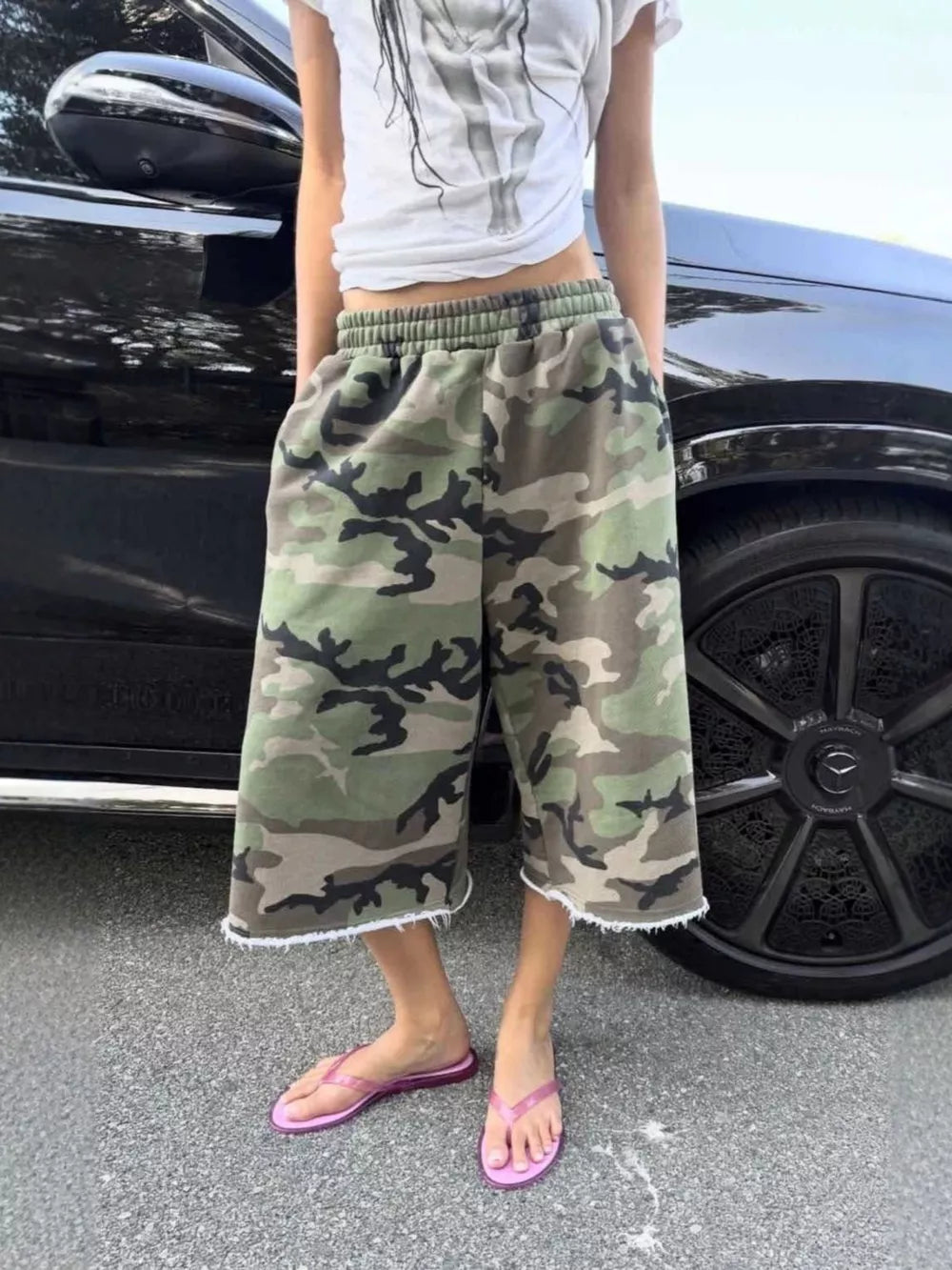 Gray Wide-leg Cropped Sweatpants With Pockets