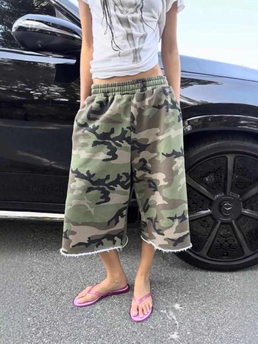 Gray Wide-leg Cropped Sweatpants With Pockets