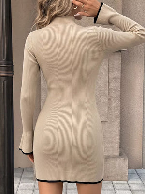 Ribbed Mock Neck Flare Sleeve Sweater Dress option 6
