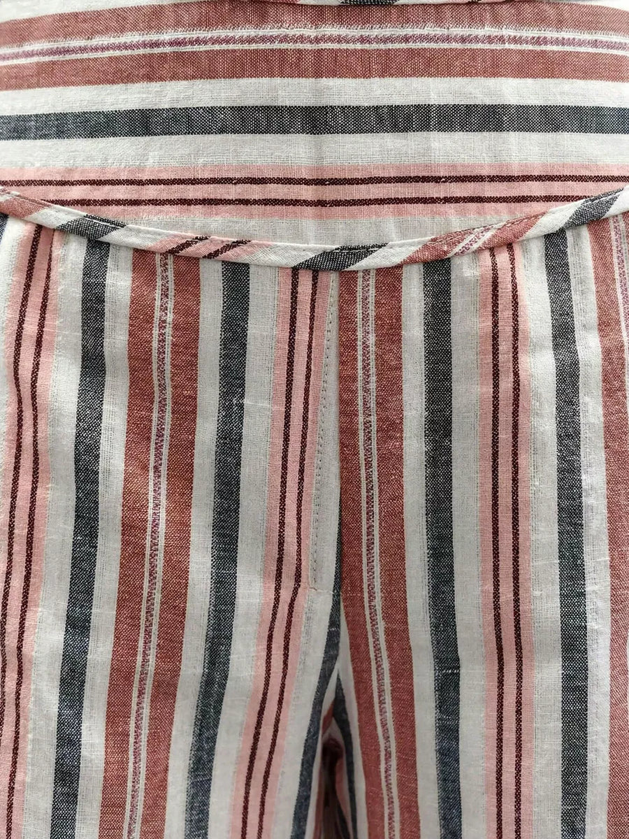 Striped Wide-leg Pants With Tie Waist in Tangerine