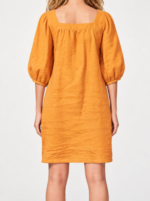 Cotton and linen blend mini dress in Khaki with relaxed silhouette