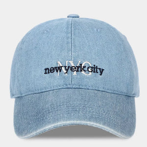 Denim baseball cap with embroidered NYC New York City text