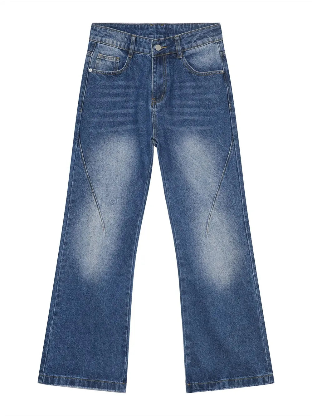 Faded flare jeans in medium wash denim with sculpted seam detail