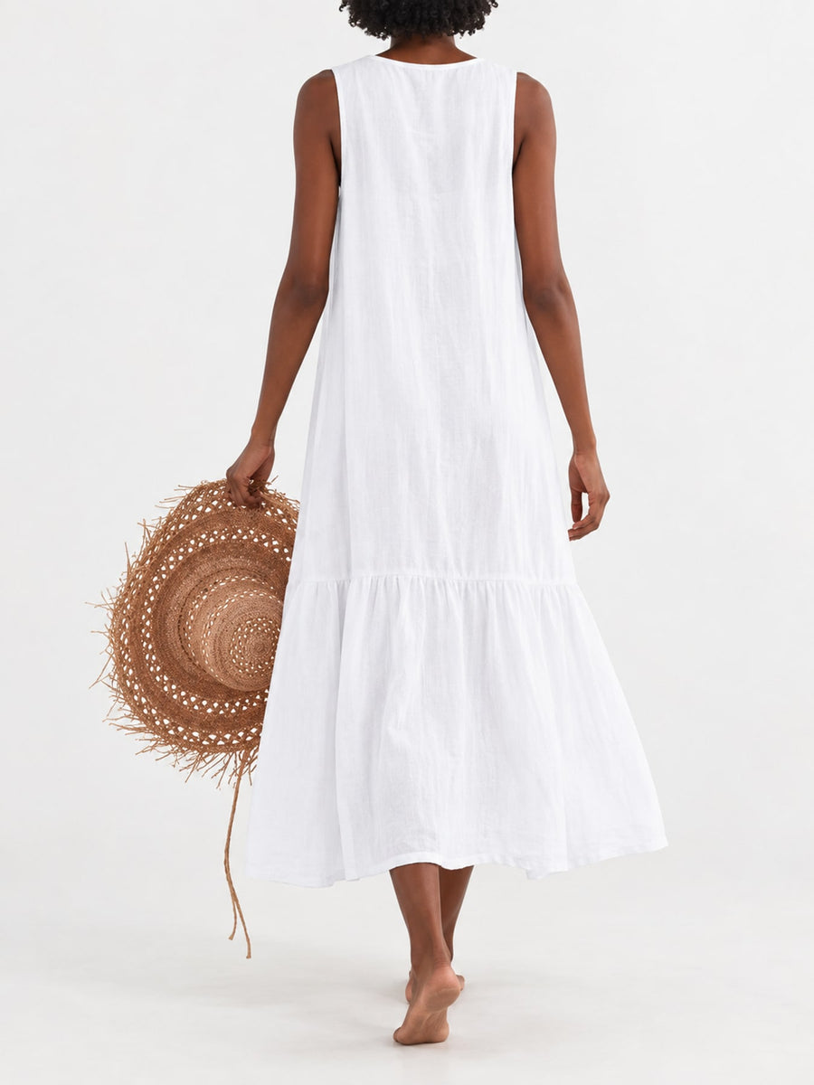 Organic cotton and polyester blend midi dress in Purple with A-line silhouette