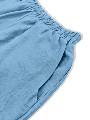 Sky blue wide-leg trousers with elastic waistband and pockets