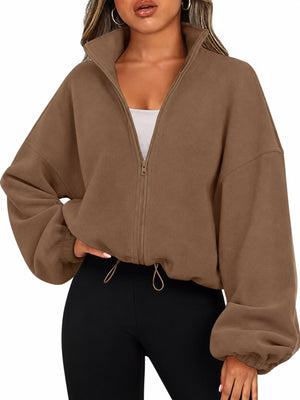windbreaker in Coffee with zipper and cropped