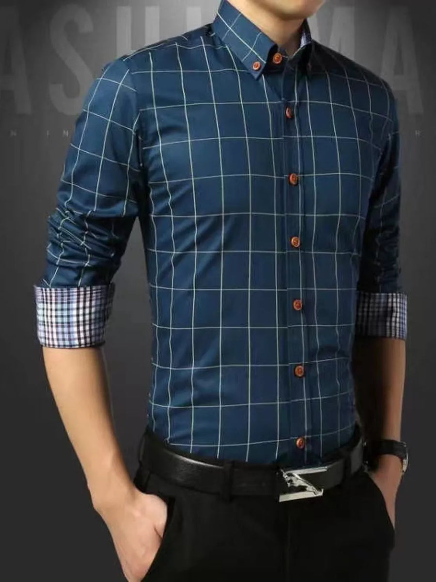 Men's Plus Size Classic Plaid Button-down Shirt, view 13