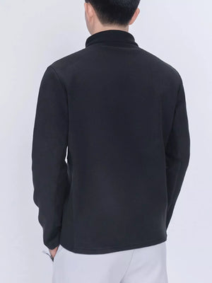 Black quarter-zip fleece top with long sleeves and a stand-up collar.
