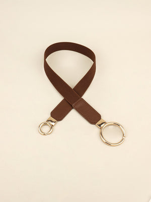 Chocolate elastic belt with interlocked ring buckle detail