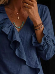 Navy Blue relaxed blouse with v-neck