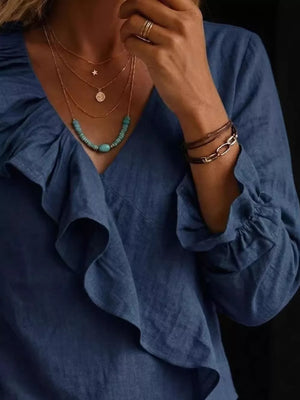 Navy Blue relaxed blouse with v-neck