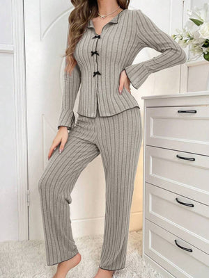 pajama set featuring ribbed in Purple with 100% polyester Care instructions: Machine wash cold texture