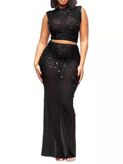 Gold fitted two-piece set with mock neck